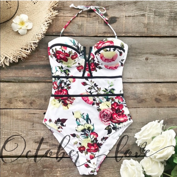 SOLD Floral Corset Style One Piece Sizes Sm, Med, Lg. - Picture 2 of 4